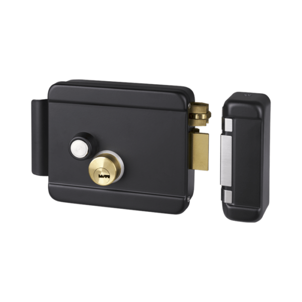 Cerradura Eléctrica con Botón de Salida / Incluye Llave / Exterior / Derecha / Color Negro