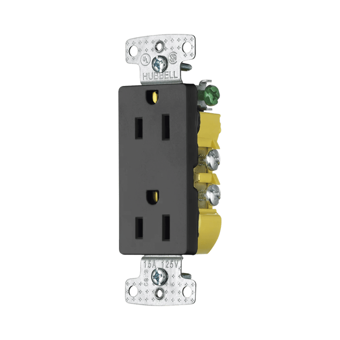 HUBRRD15BK-l Contacto Duplex Decorador 15A 125V / 2 Polos 3 Hilos/ Nema5-15R / Color Negro. - Image 1