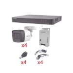 KIT TurboHD 1080p / DVR 4 Canales / 4 Cámaras Bala (exterior 2.8 mm) / Transceptores / Conectores / Fuente de Poder Profesional