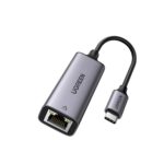 Adaptador de Red USB-C 3.1 (5 Gbps) a RJ45 | Thunderbolt 3 | Admite 10/100/1000 Mbps | Chip Inteligente | Amplia Compatibilidad | Caja de Aluminio | Longitud del cable 10 cm.