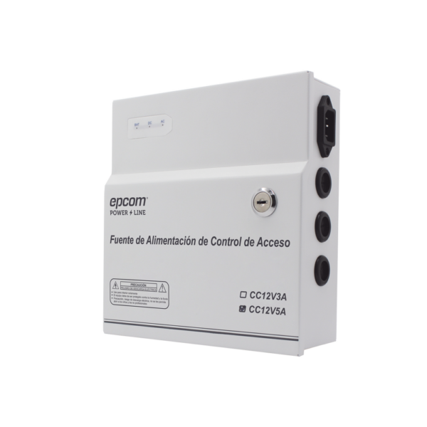 Fuente de Alimentación / 1 Salida 11-15 Vcc / 5 A / Temporizador Integrado / Con Capacidad de Batería de Respaldo / Requiere Batería / Aplicaciones en sistemas de control de Acceso