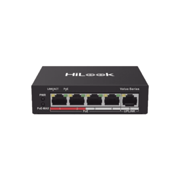 Switch PoE+ / 4 Puertos 10/100 Mbps PoE+ (af / at) / 1 Puerto 10/100 Mbps Uplink / Modo Extendido hasta 250 Metros / 35 Watts