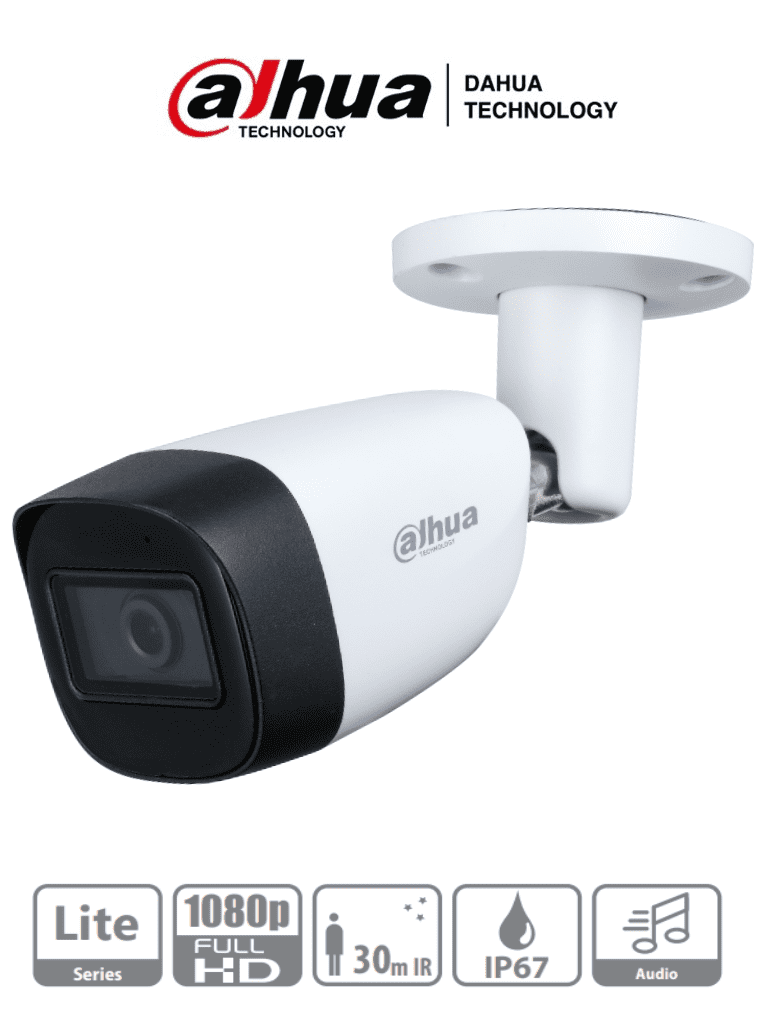 Camara-de-Seguridad-Dahua-Modelo-HAC-HFW1200CM-A DAHUA HAC-HFW1200CMN-A- Camara Bullet 1080p/ Lente de 2.8 mm/ Microfono Integrado/ 101 Grados de Apertura/ Metalica/ IR de 30 Mts/ IP67/ Soporta CVI/CVBS/AHD/TVI/ - Image 1