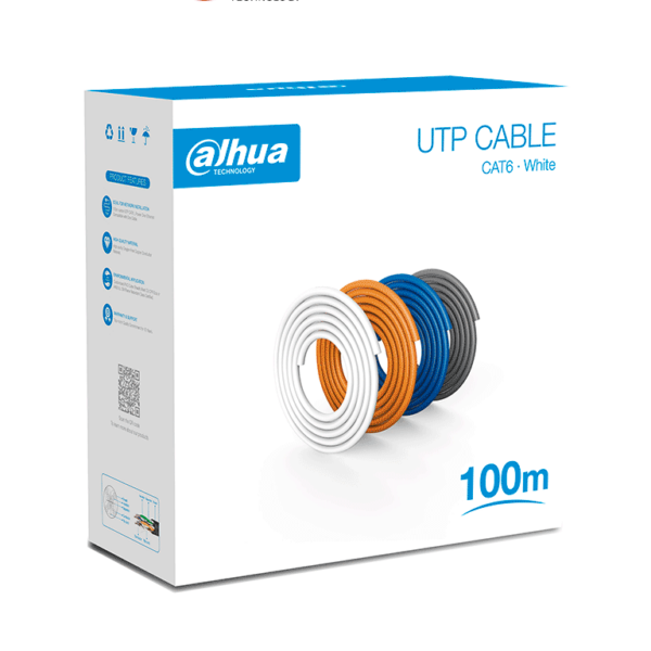DAHUA PFM920I-6UN-C-100 - Bobina de 100 Mts de Cable UTP Cat6/ 100% Cobre/ Color Blanco/ Cubierta Retardante de Flama con Certificación CE CPR Eca/ Ideal para Video y Redes/