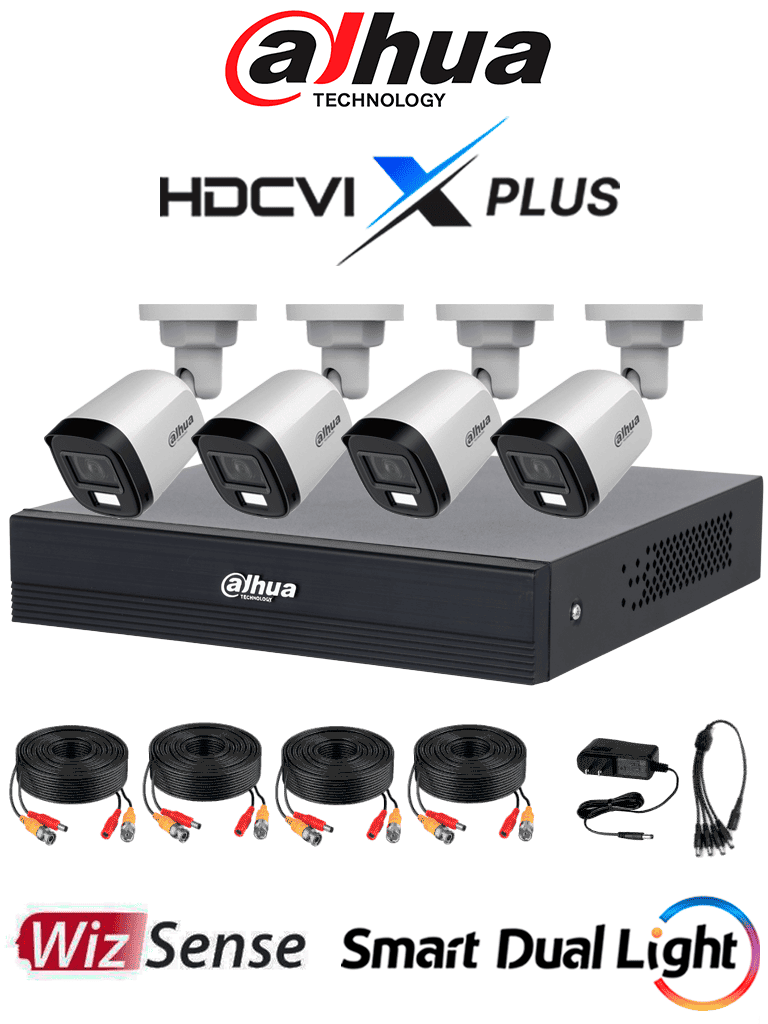Dahua-DH-KIT-XVR1B04-I-T-4-B1A21N-U-IL-A-Kit-2Mp-Iluminador-Dual-Principal DAHUA DH-KIT/XVR1B04-I/T/4-B1A21N-U-IL-A-0280B -Kit de 4 Canales de 2 Megapíxeles DVR Cooper-I WizSense con IA, H.265+, 4 cámaras B1A21 1080p, 4 canales + 1 IP o hasta 5 IP, SMD Plus, búsqueda de humanos y vehículos, incluye accesorios - Image 1